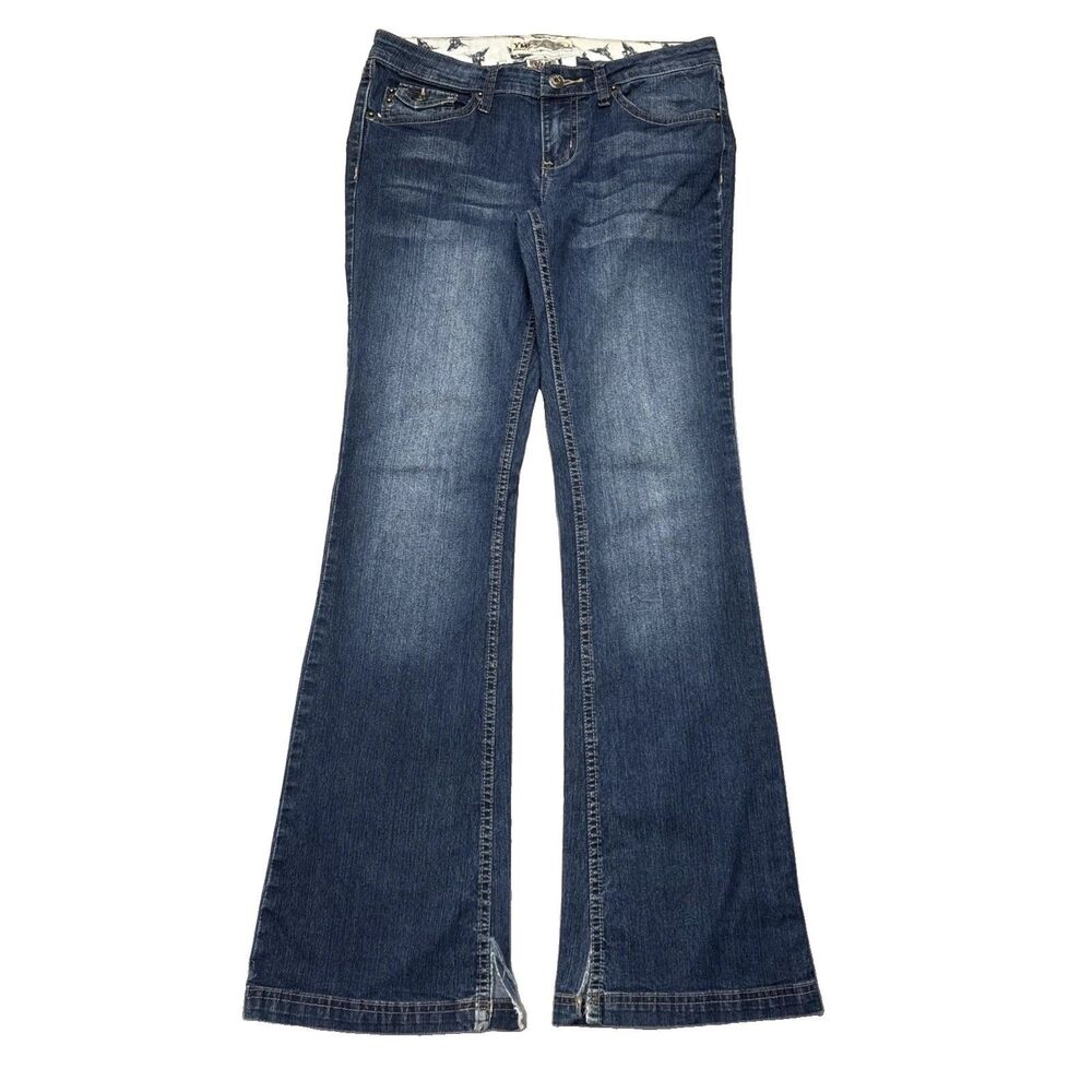YMI Flared Jeans Dark Wash Blue Denim Altered Stretch Juniors - Size 5 (28x31.5)